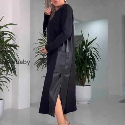 💥Hot Sale-49% Off💥Women’s Casual Loose Leather Patchwork Dress with Pockets Kleider