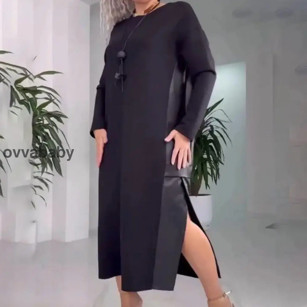 💥Hot Sale-49% Off💥Women’s Casual Loose Leather Patchwork Dress with Pockets Kleider