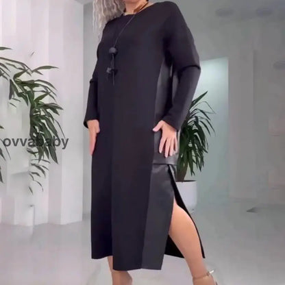 💥Hot Sale-49% Off💥Women’s Casual Loose Leather Patchwork Dress with Pockets Kleider