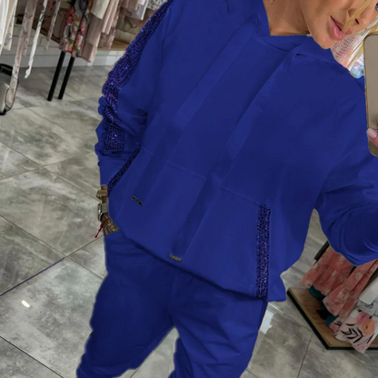 🌸Frühjahrsangebote💐✨Zweiteiliges Set mit Kapuzenoberteil und Hose mit Kordelzug für Frauen