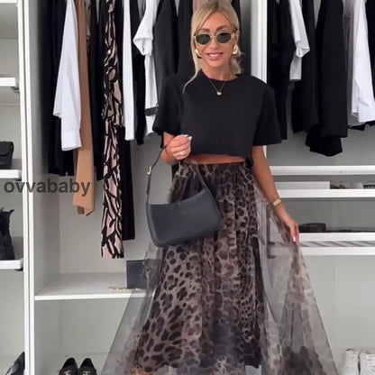 Maxirock mit Leopardenmuster und Lagen-Design S Kleider