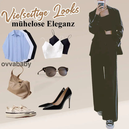 Outfit-Set für Damen: Lässiger Blazer mit Reverskragen und Hose mit weitem Bein Zweiteilige Sets