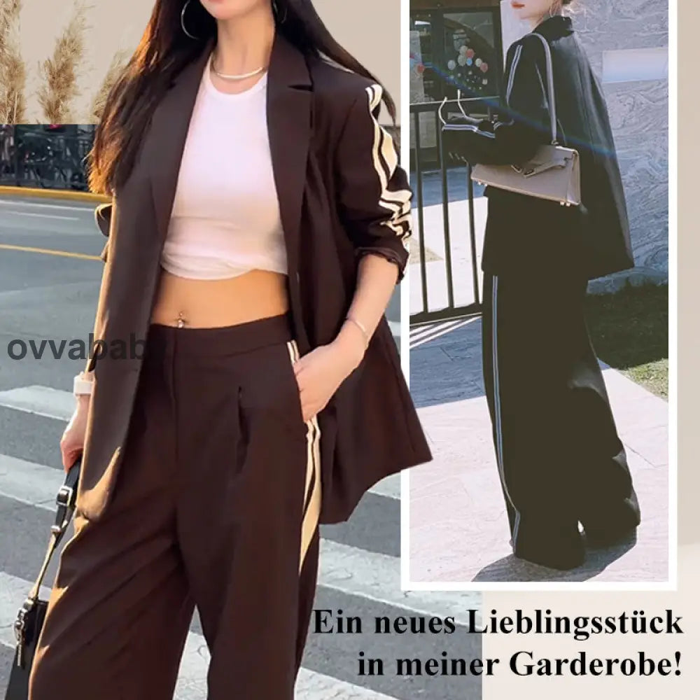 Outfit-Set für Damen: Lässiger Blazer mit Reverskragen und Hose mit weitem Bein Zweiteilige Sets