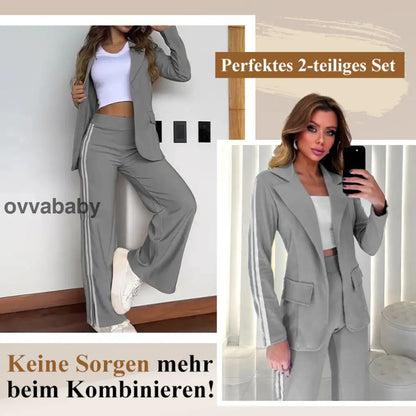Outfit-Set für Damen: Lässiger Blazer mit Reverskragen und Hose mit weitem Bein Zweiteilige Sets