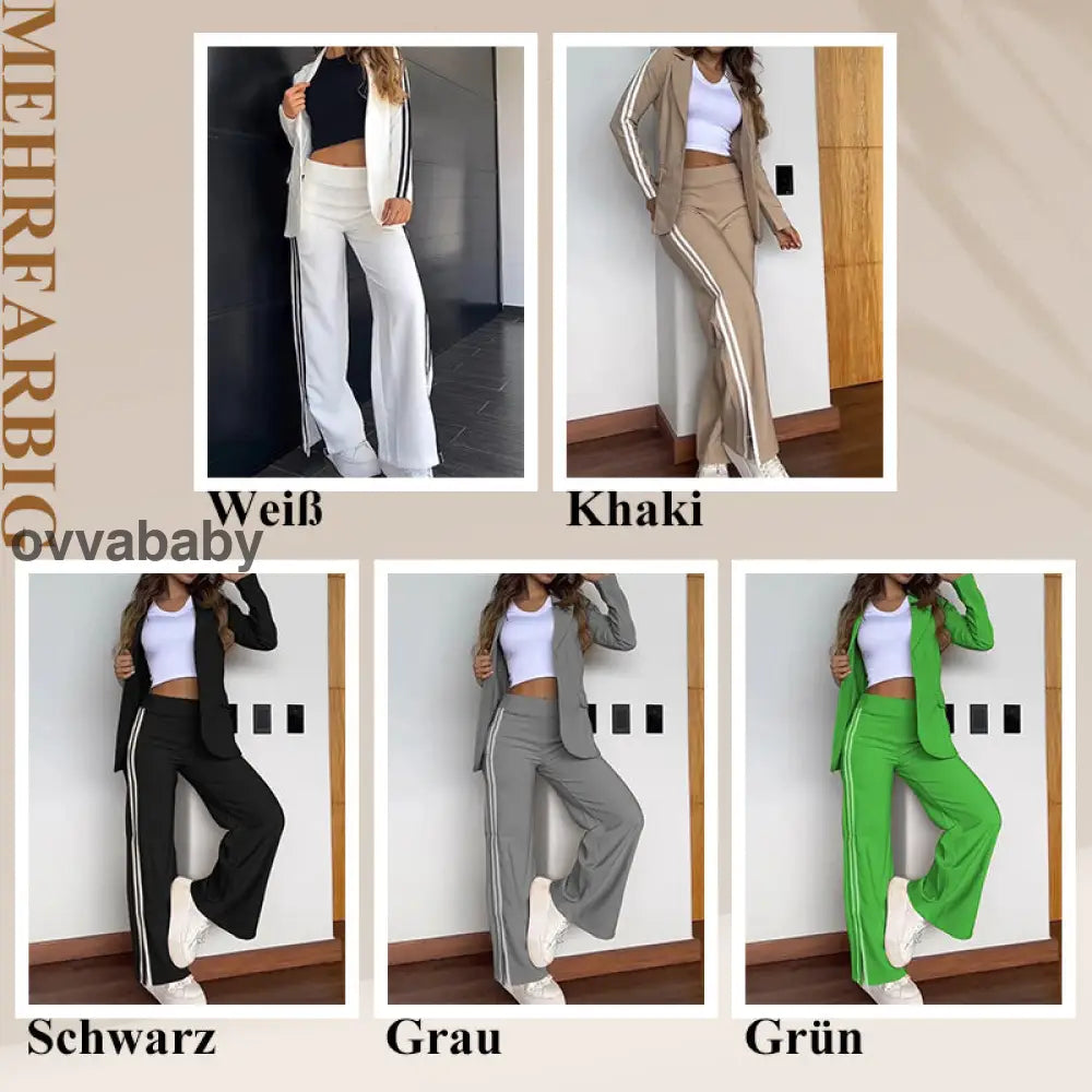 Outfit-Set für Damen: Lässiger Blazer mit Reverskragen und Hose mit weitem Bein Zweiteilige Sets