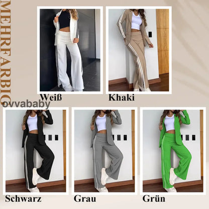 Outfit-Set für Damen: Lässiger Blazer mit Reverskragen und Hose mit weitem Bein Zweiteilige Sets