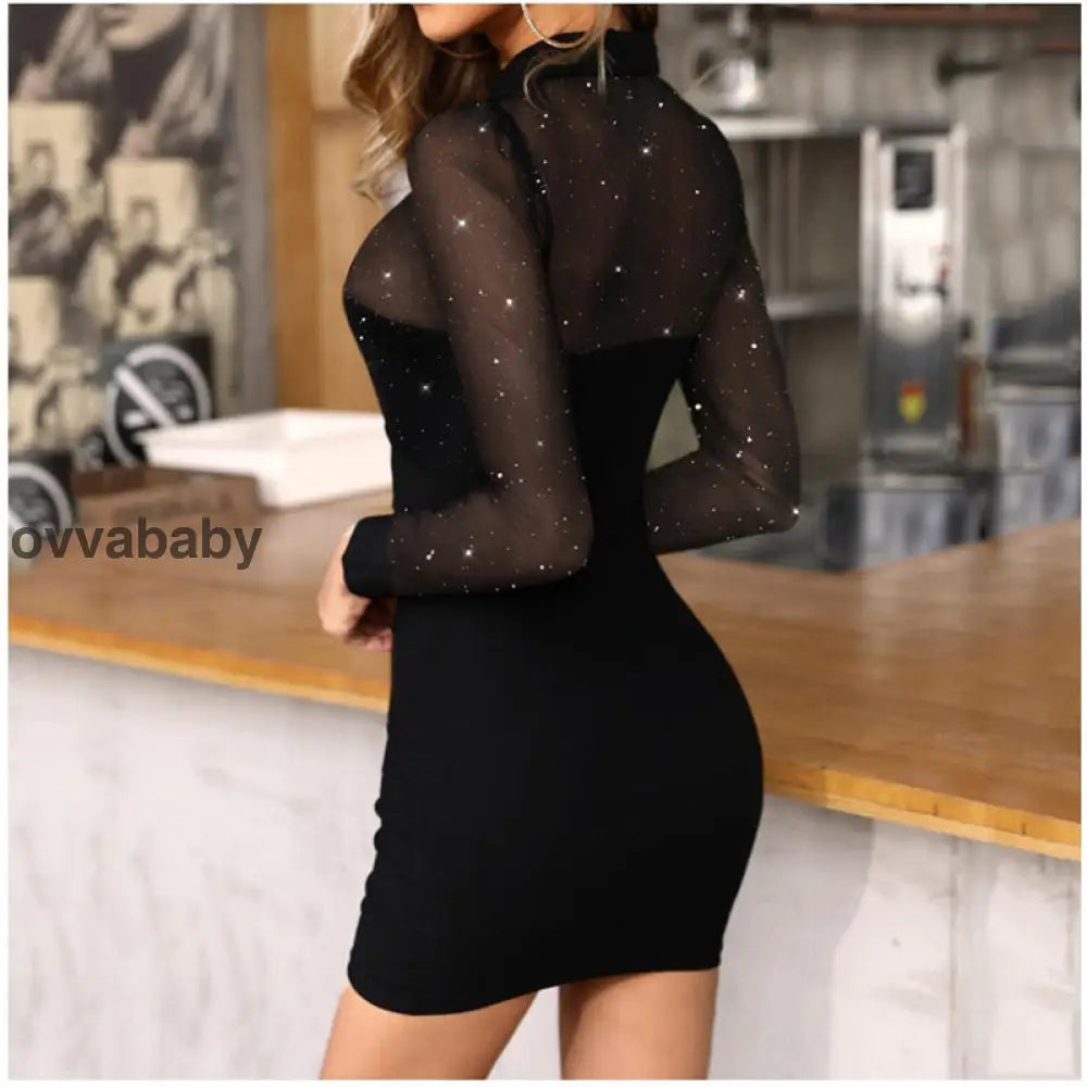 Sexy Mesh Bodycon Mini Kleid Kleider