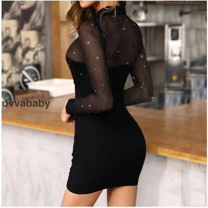 Sexy Mesh Bodycon Mini Kleid Kleider