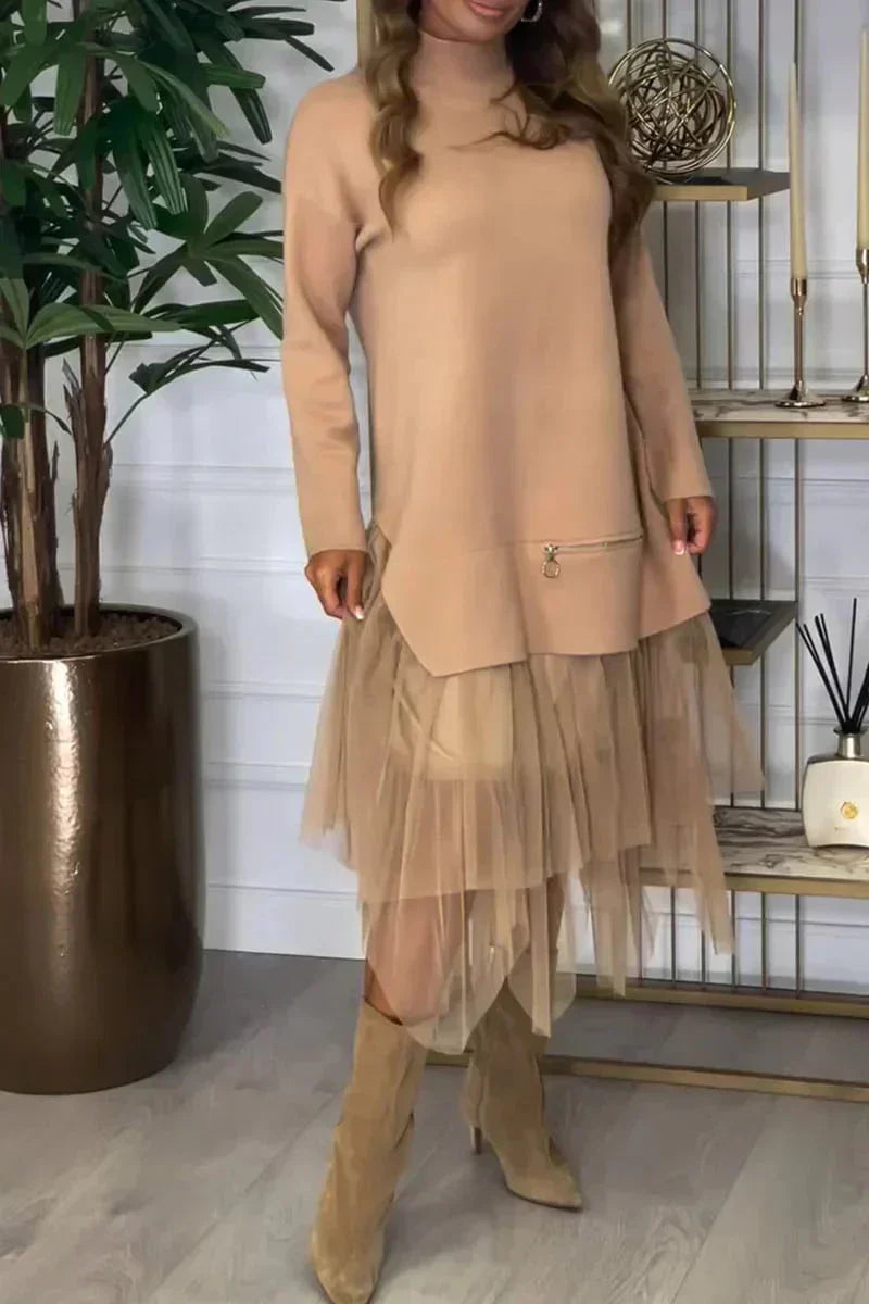 🎅Weihnachtsaktion💖 Einfarbiges Patchwork-Kleid aus Strick für lässige Frauen
