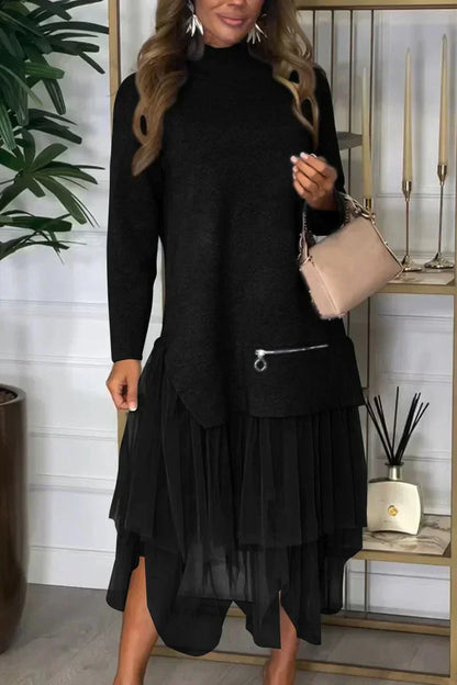 🎅Weihnachtsaktion💖 Einfarbiges Patchwork-Kleid aus Strick für lässige Frauen