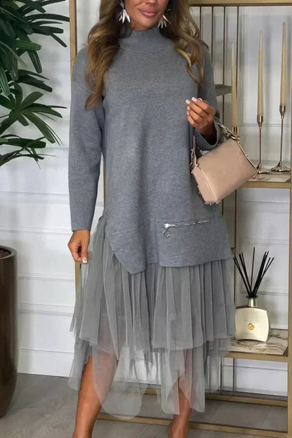 🎅Weihnachtsaktion💖 Einfarbiges Patchwork-Kleid aus Strick für lässige Frauen