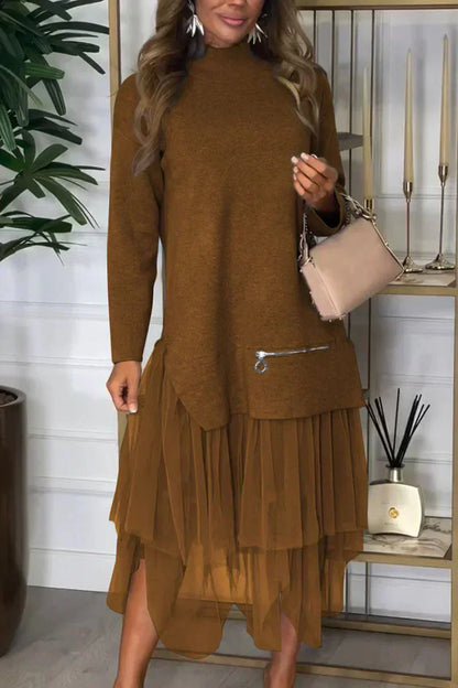 🎅Weihnachtsaktion💖 Einfarbiges Patchwork-Kleid aus Strick für lässige Frauen