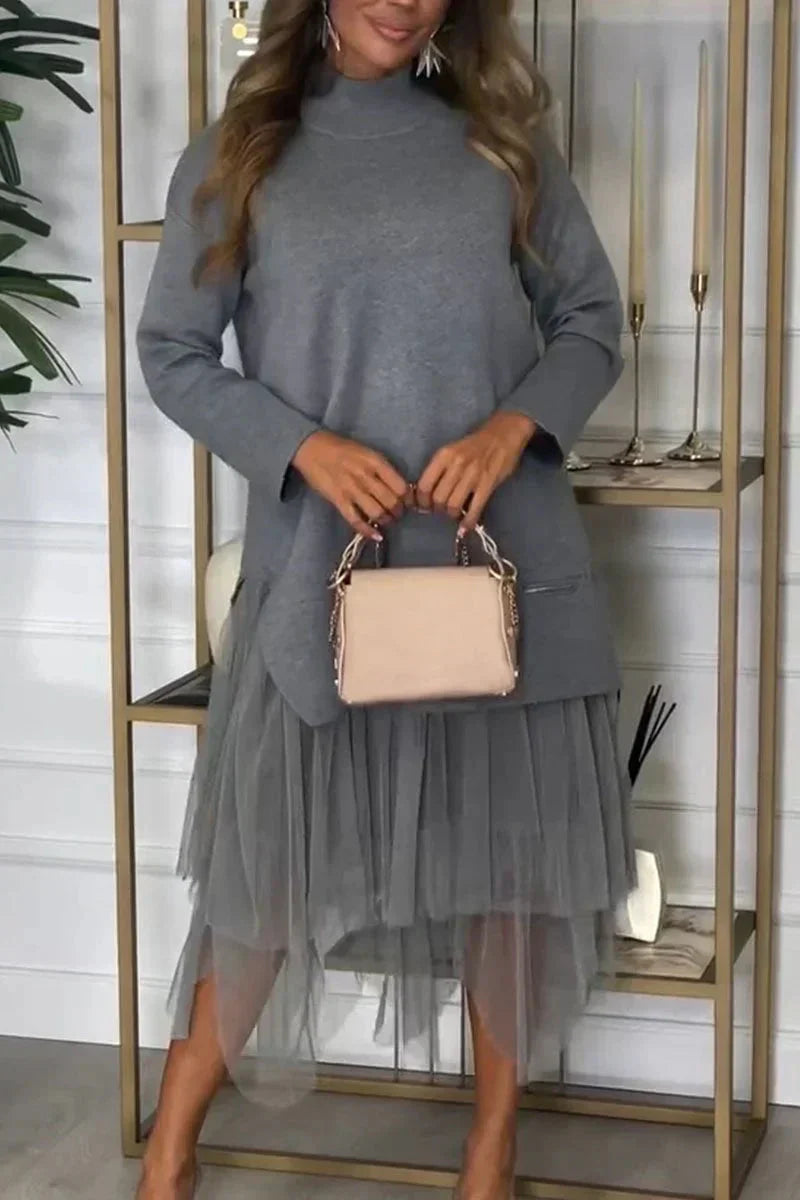 🎅Weihnachtsaktion💖 Einfarbiges Patchwork-Kleid aus Strick für lässige Frauen
