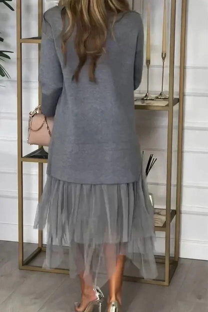 🎅Weihnachtsaktion💖 Einfarbiges Patchwork-Kleid aus Strick für lässige Frauen