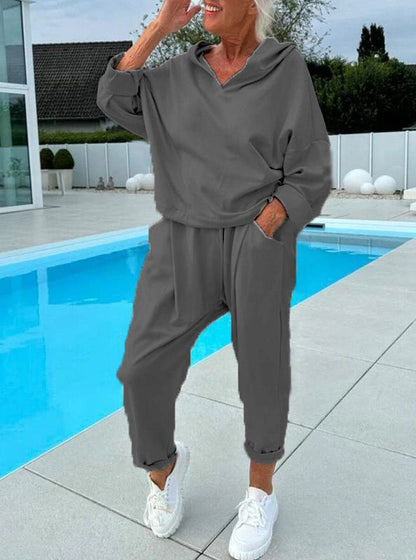 🎉Zweiteiliges Damen-Kapuzenpulli-Set in Unifarben