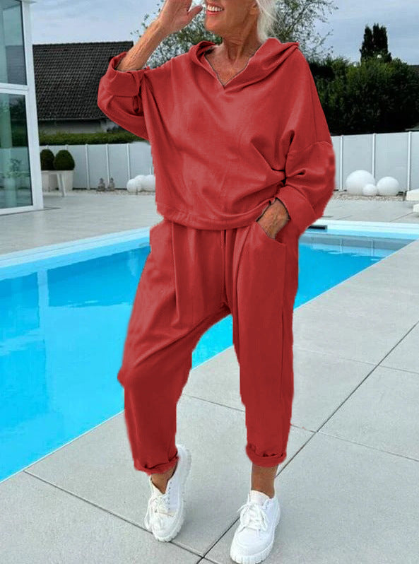 🎉Zweiteiliges Damen-Kapuzenpulli-Set in Unifarben