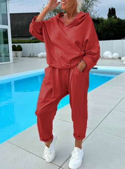 🎉Zweiteiliges Damen-Kapuzenpulli-Set in Unifarben