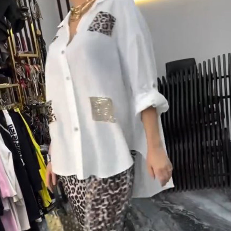 Ensemble deux pièces décontracté et tendance pour femmes avec motif léopard