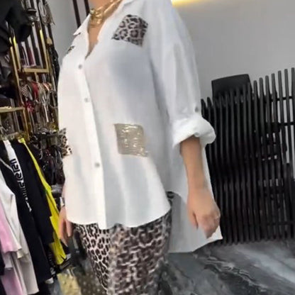 Ensemble deux pièces décontracté et tendance pour femmes avec motif léopard