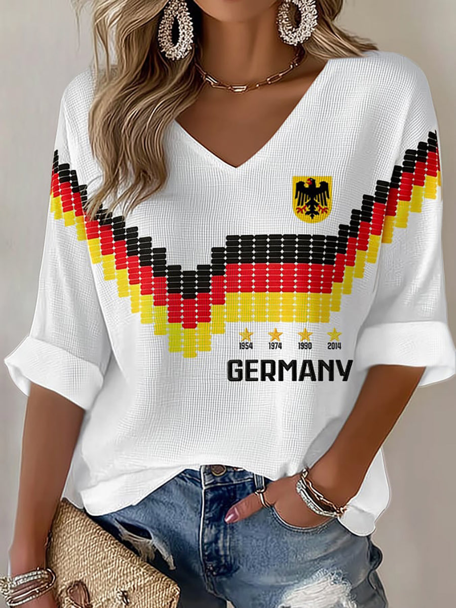 Damen-T-Shirt im Waffelstrick mit Fußballfan-Print von Deutschland