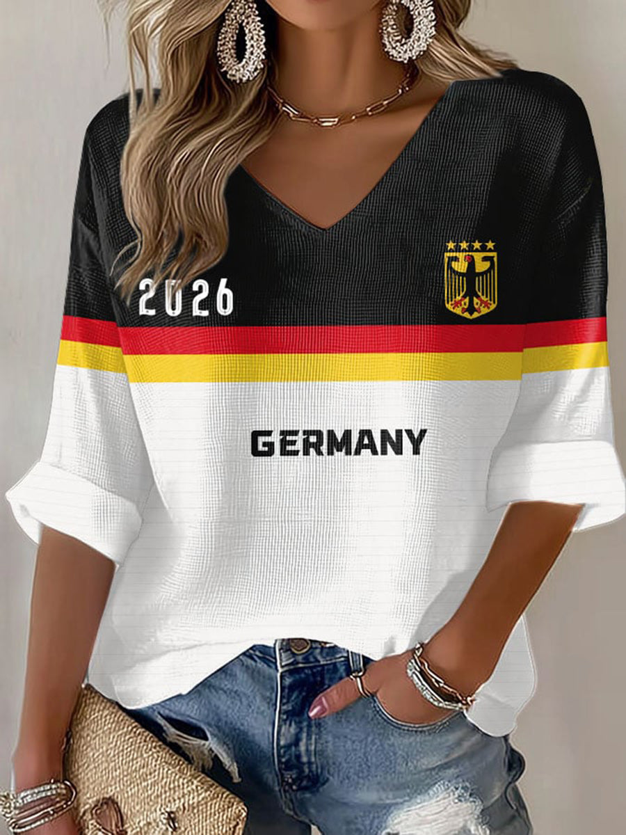 Damen-T-Shirt im Waffelstrick mit Fußballfan-Print von Deutschland