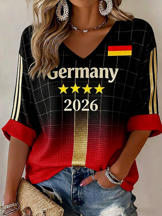 Damen-T-Shirt im Waffelstrick mit Fußballfan-Print von Deutschland