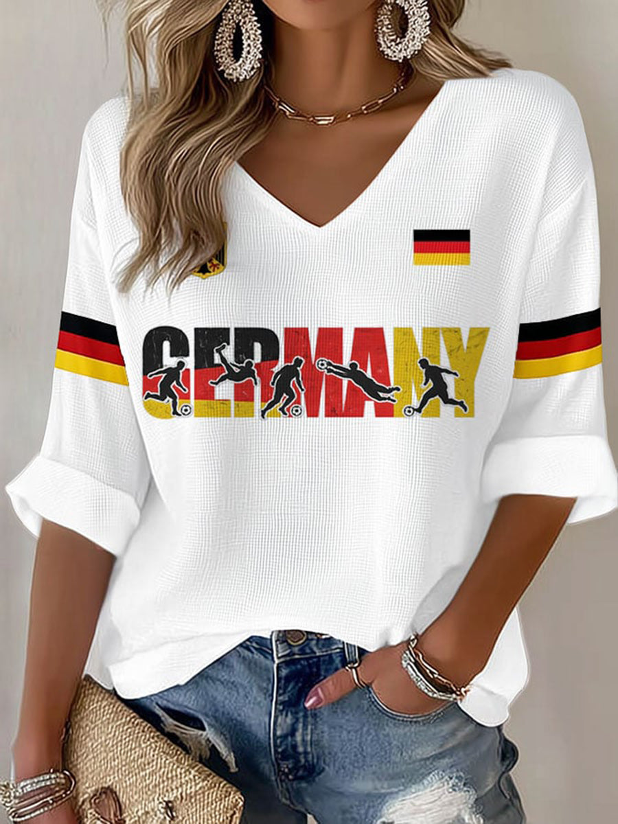 Damen-T-Shirt im Waffelstrick mit Fußballfan-Print von Deutschland