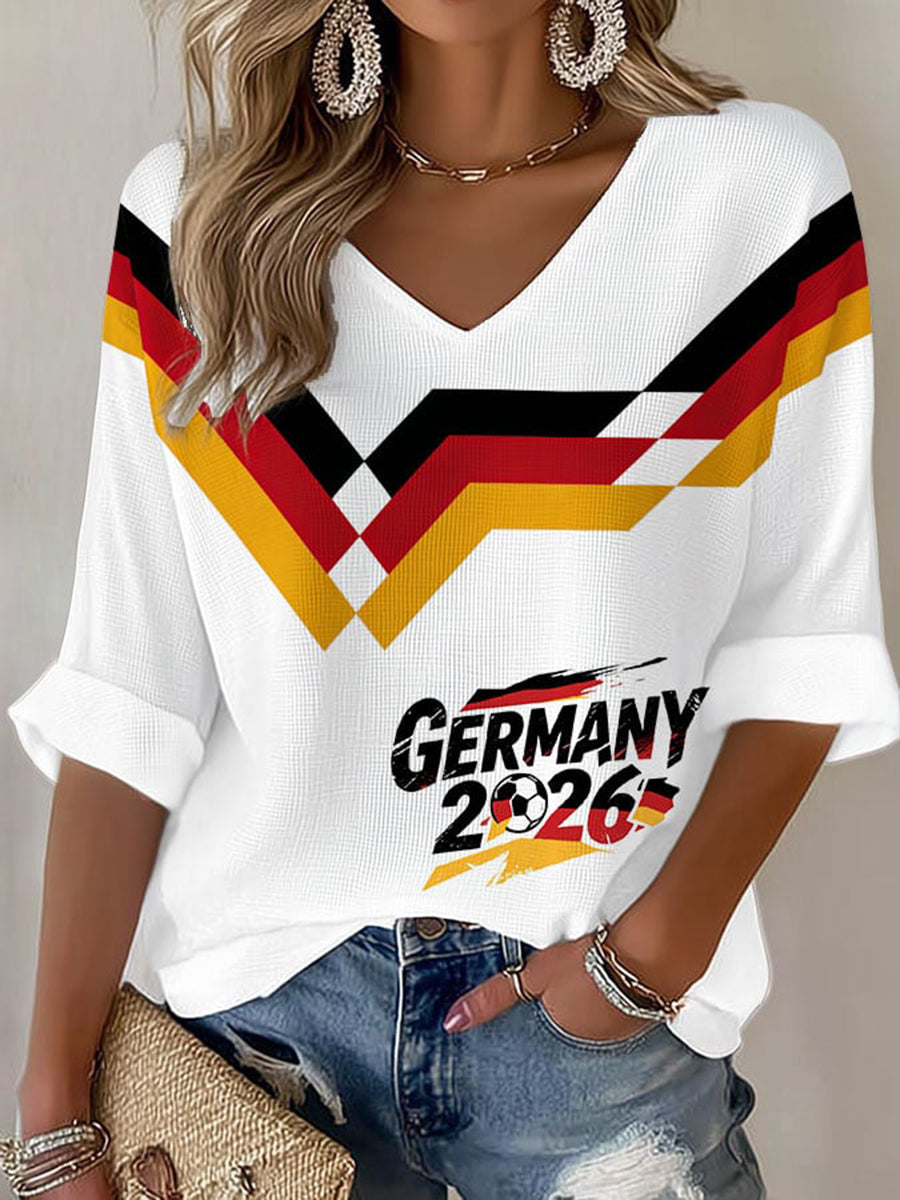Damen-T-Shirt im Waffelstrick mit Fußballfan-Print von Deutschland