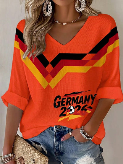 Damen-T-Shirt im Waffelstrick mit Fußballfan-Print von Deutschland