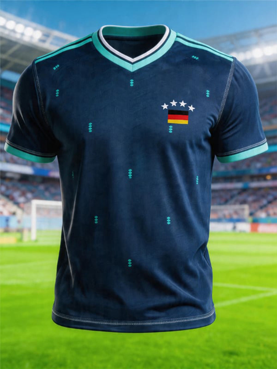 Herren-T-Shirt mit V-Ausschnitt und Fußballfan-Print, deutsch