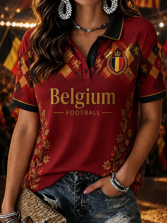 Kurzärmliges Polos hirt mit Blumen fußball druck für Damen