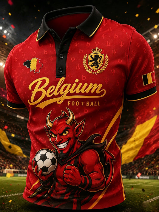 Herren Red Devils Fußball-Themen-Print Kurzarm-Polo-Shirt
