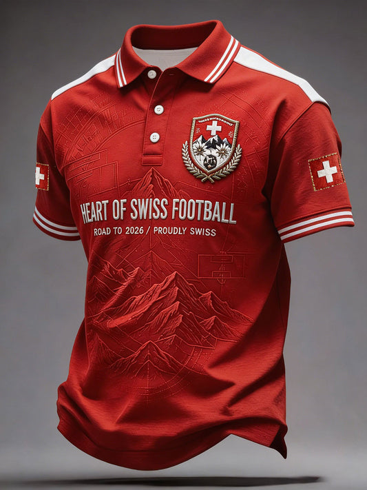 Herren-Sportswear mit Schweizer Fußball-Liebhaber-Print, lässig geschnitten