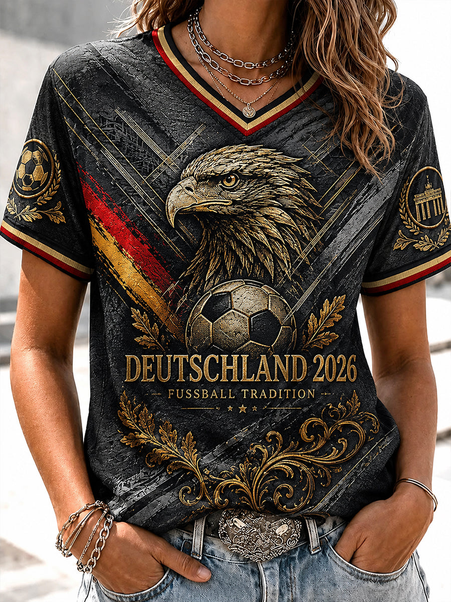Damen-Vintage-Deutschland-Fußballfan-T-Shirt mit Aufdruck