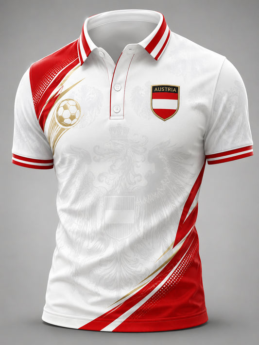 Herren-Artprint-Poloshirt mit Motiv zur Unterstützung eines österreichischen Fußballspiels
