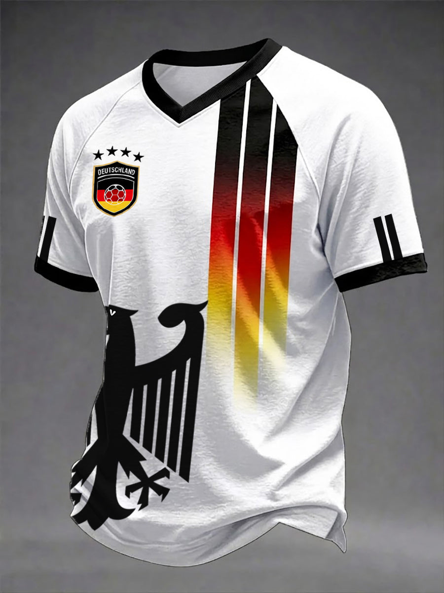 Männer Deutschland Fußball Fan Print V-Ausschnitt T-Shirt