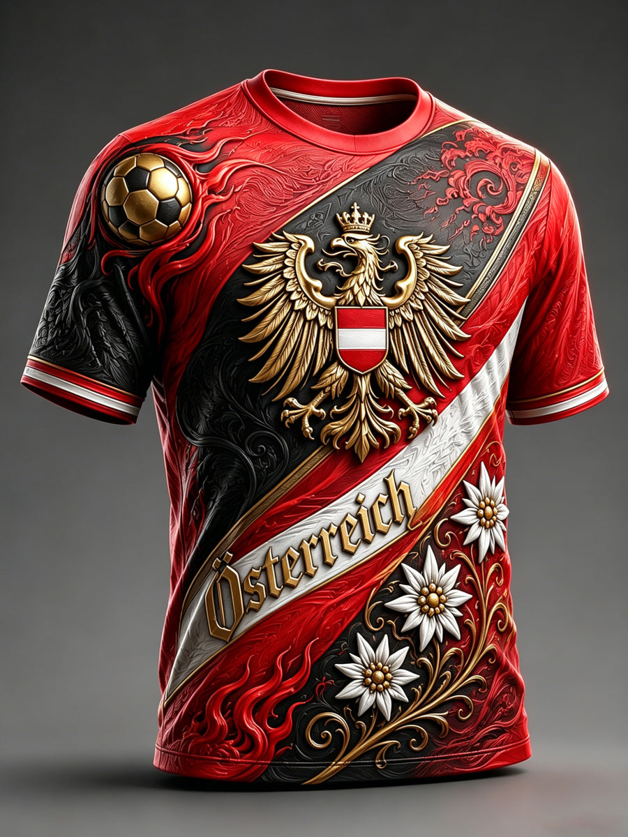 Herren-T-Shirt mit Kunstdruck zum Anfeuern bei österreichischen Fußballspielen