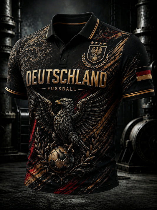 Männer Deutschland Fußball Fan Print Drei-Knopf-Shirt