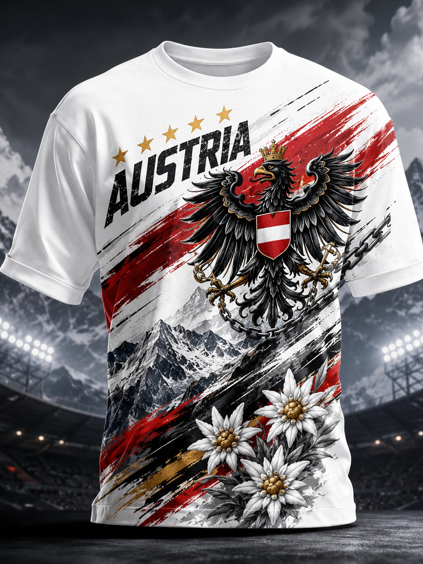 Herren T-Shirt mit künstlerischem Druck: Österreich ische Schnee-Berg-Motive