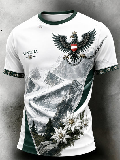 Herren-T-Shirt mit künstlerischem Aufdruck des österreichischen Nationalvogels (Jubel-Motiv)