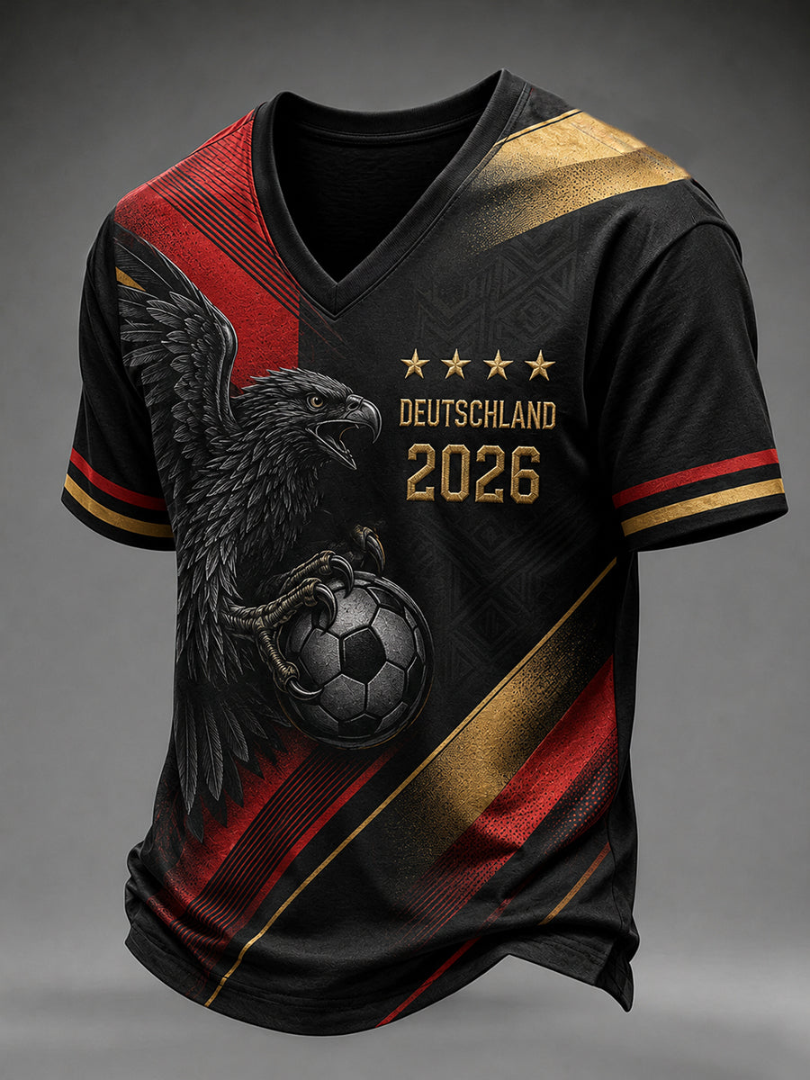 Bedrucktes T-Shirt mit V-Ausschnitt für Männer Deutscher Fußballfan