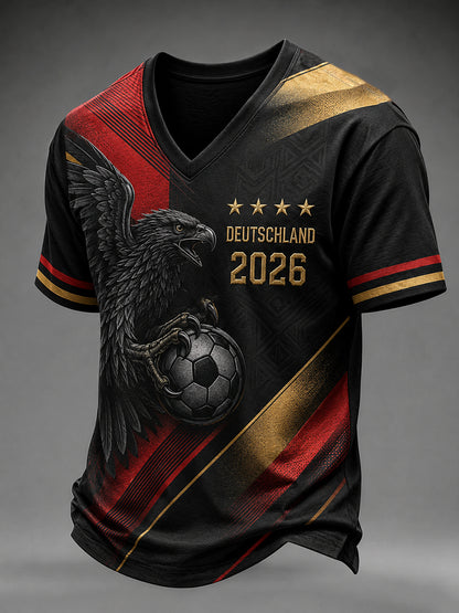 Bedrucktes T-Shirt mit V-Ausschnitt für Männer Deutscher Fußballfan
