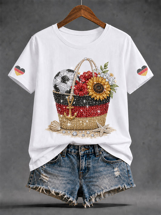 Damen-Freizeit-T-Shirt mit sommerlichem Fußball-Print