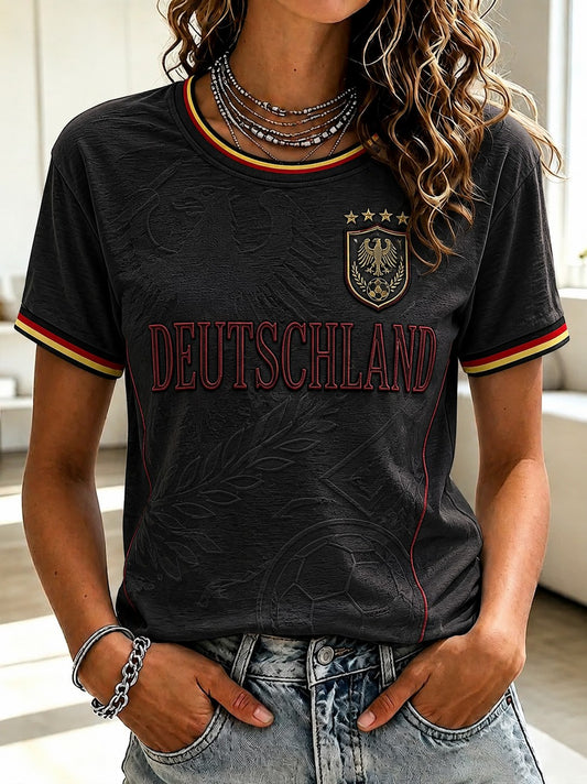 Damen-Fußball-T-Shirt aus Deutschland mit V-Ausschnitt und Print