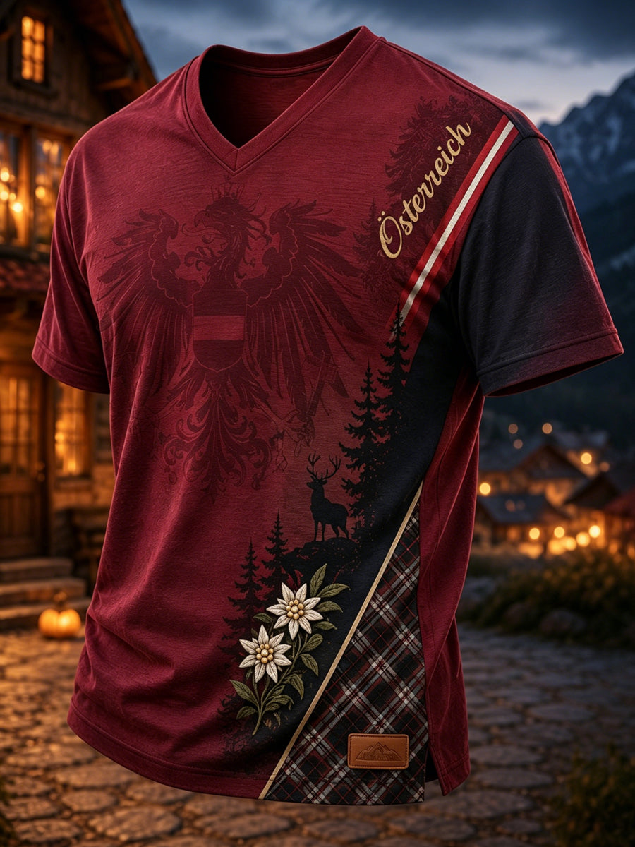 Herren-T-Shirt mit fröhlichem Kunstdruck der österreichischen Naturelemente