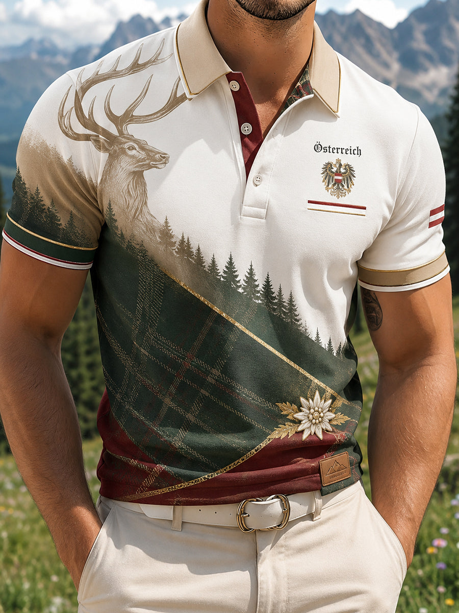 Herren-Polo mit österreichischem Naturmotiv und festlichem Kunst-Print