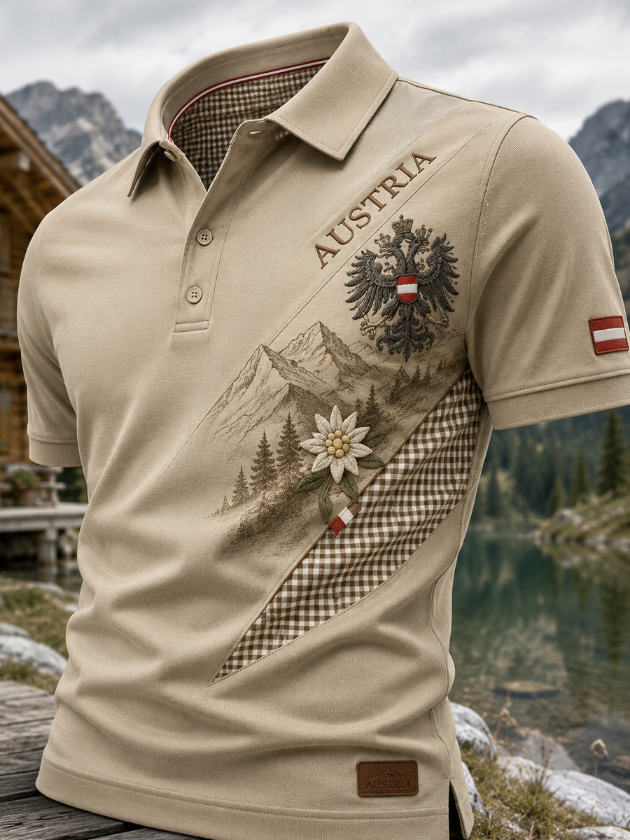 Herren-Poloshirt mit Kunstdruck zum Thema österreichische Landschaft
