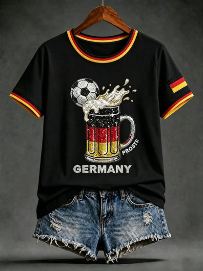 Damen-Artprint-T-Shirt mit kurzen Ärmeln, Deutschland-Design
