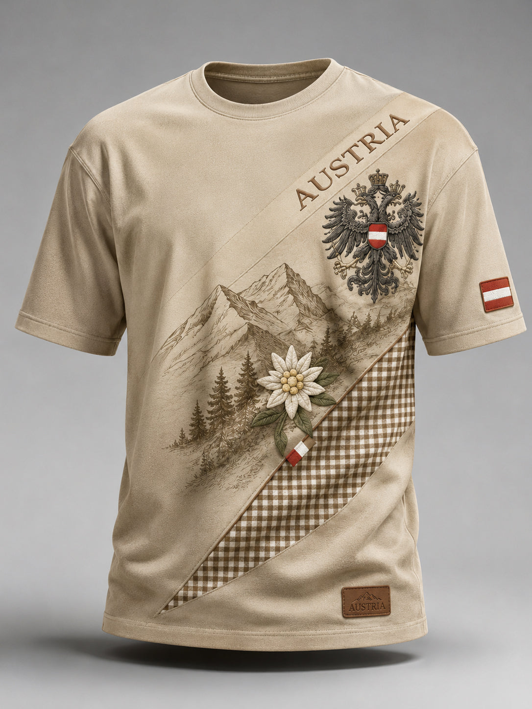 Herren-T-Shirt mit fröhlichem Kunstdruck der österreichischen Naturelemente