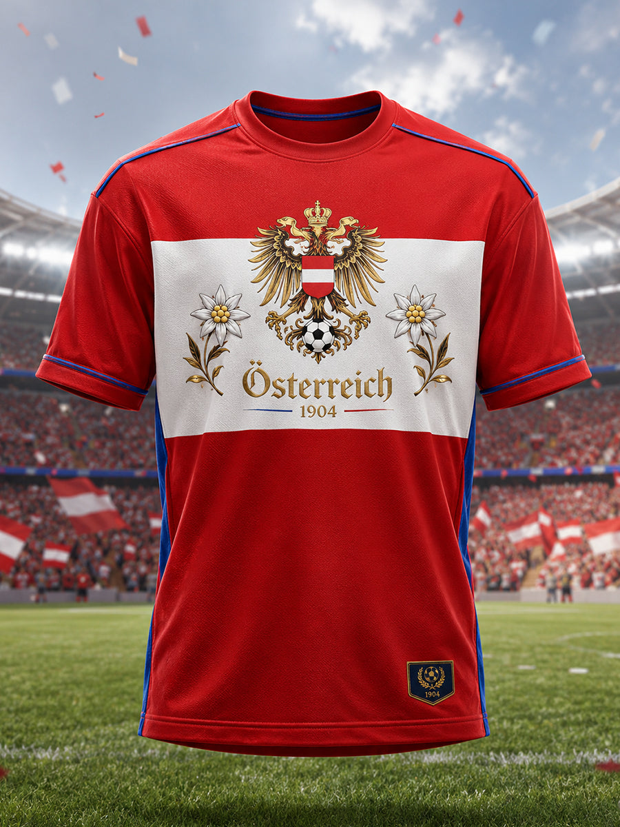 Herren-T-Shirt mit Kunstdruck zum Anfeuern bei österreichischen Fußballspielen